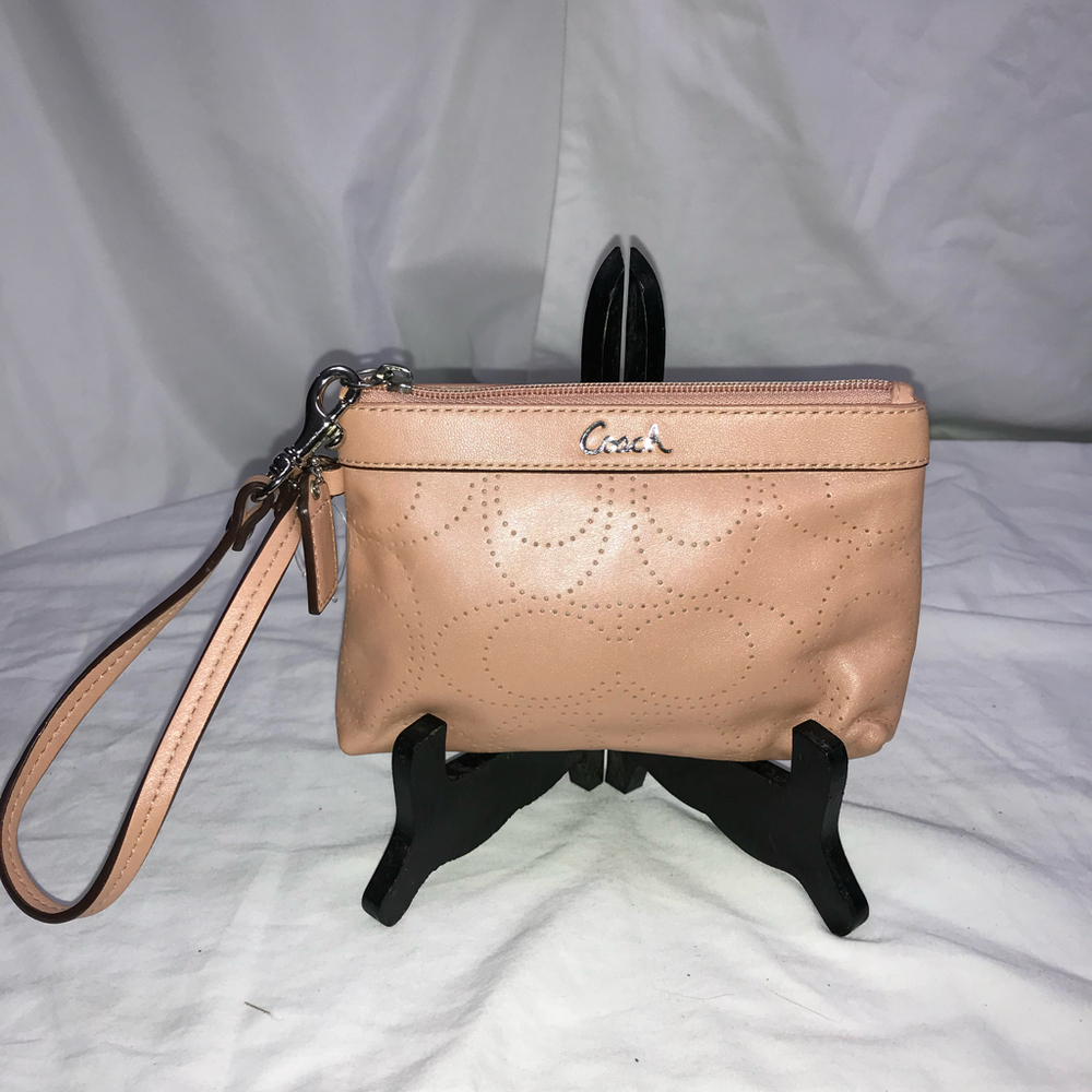 Coach Soft Pink Perforated Signature Cs Wristlet